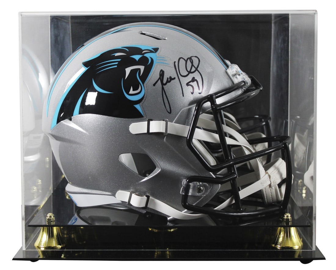 Luke Kuechly autographed Panthers Speed replica helmet with display case BAS (1 of 4)