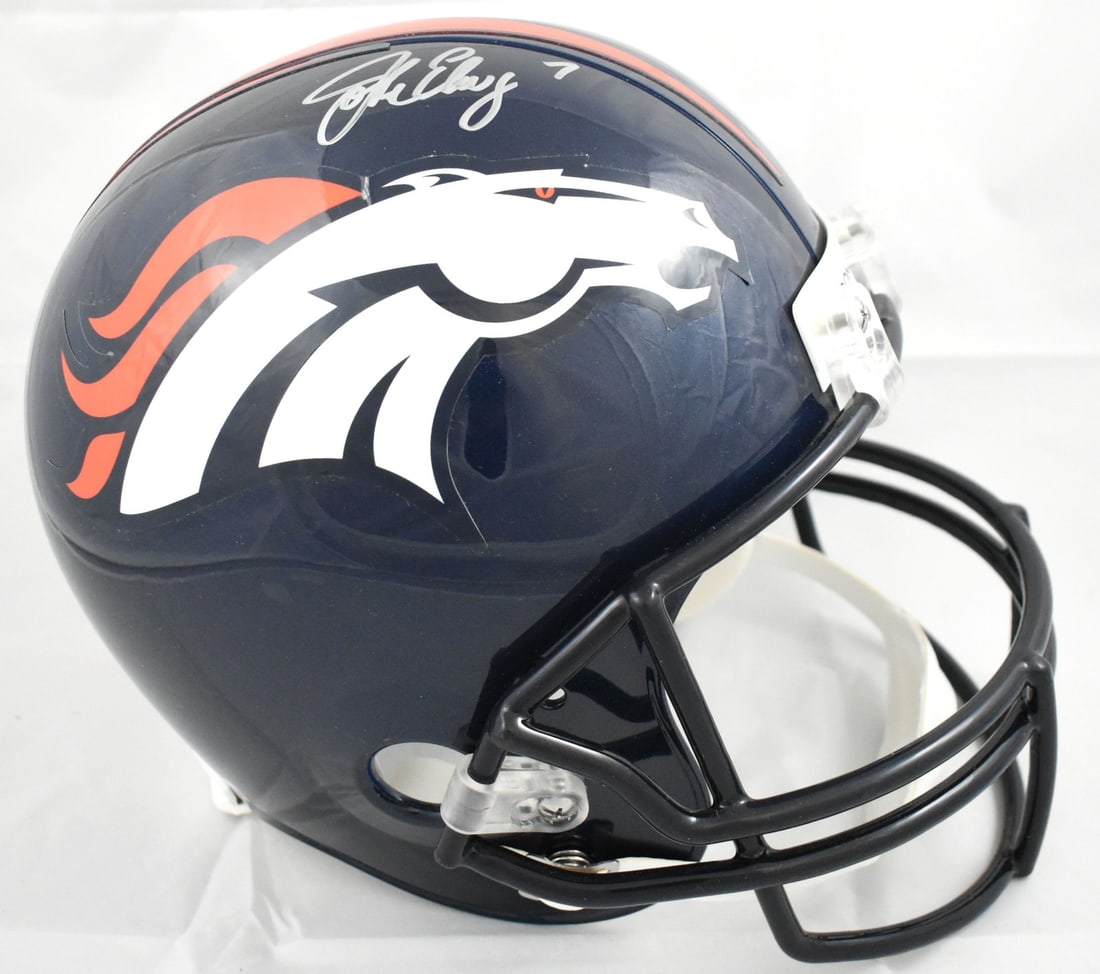 Denver Broncos full size helmet John Elway signed Beckett W silver bad decal (1 of 5)