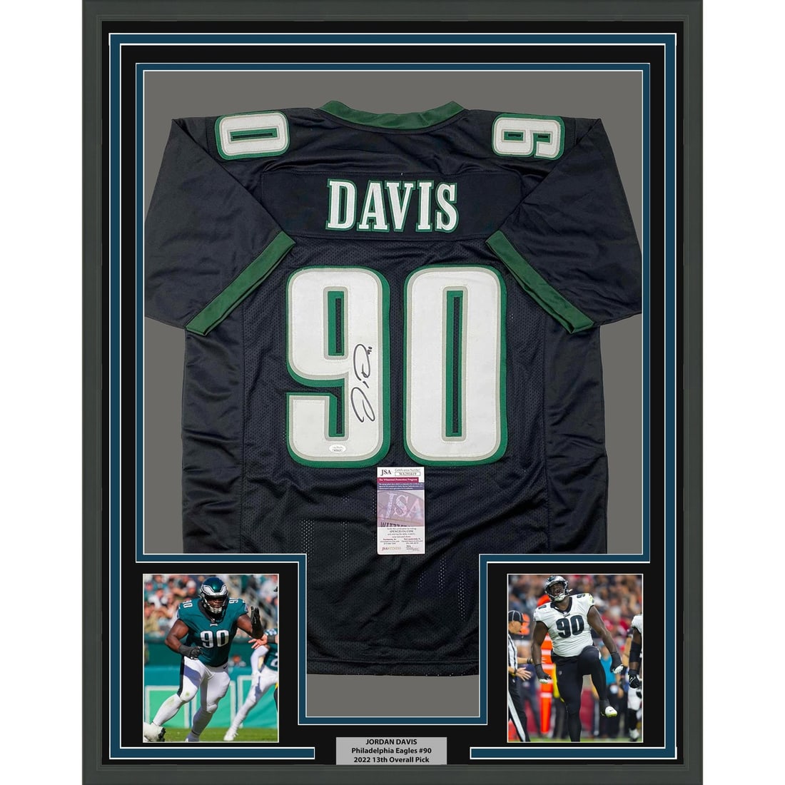 Jordan Davis autographed framed Philadelphia Eagles black jersey JSA 35x39 (1 of 2)