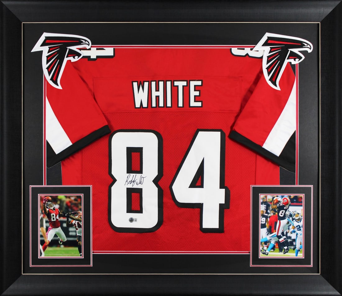 Framed Atlanta Falcons jersey signed by Roddy White BAS witnessed: Framed Atlanta Falcons jersey signed by Roddy White BAS witnessed This professionally framed red pro style jersey has been personally signed by Roddy White of the Atlanta Falcons. The autograph was wi
