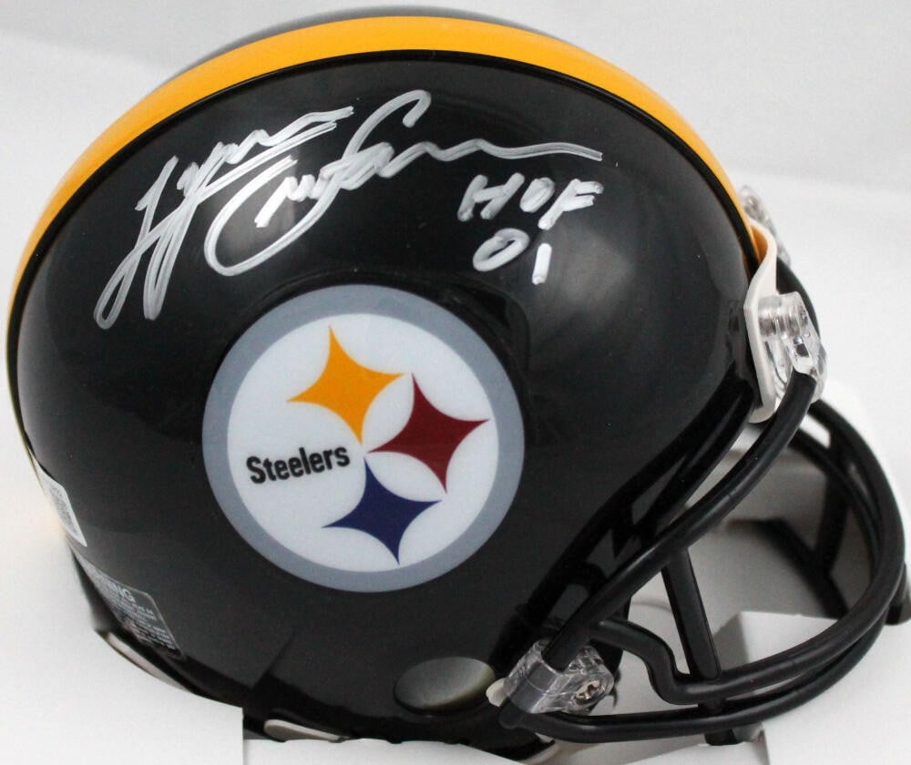 Pittsburgh Steelers Mini Helmet Signed by Lynn Swann BAS HOF Inscription: Pittsburgh Steelers Mini Helmet Signed by Lynn Swann BAS HOF Inscription This Pittsburgh Steelers mini helmet is autographed by Lynn Swann and includes a Beckett W hologram. It is an original football