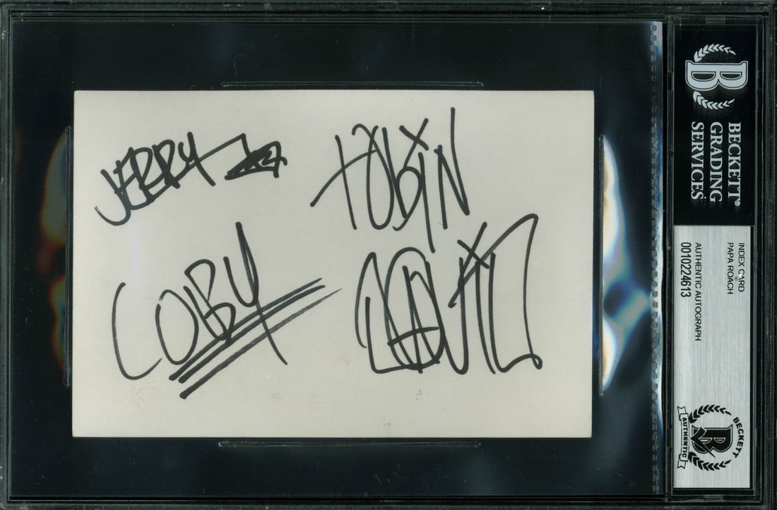 Papa Roach 4x6 Index Card Signed by 4 Members BAS Slabbed (1 of 1)