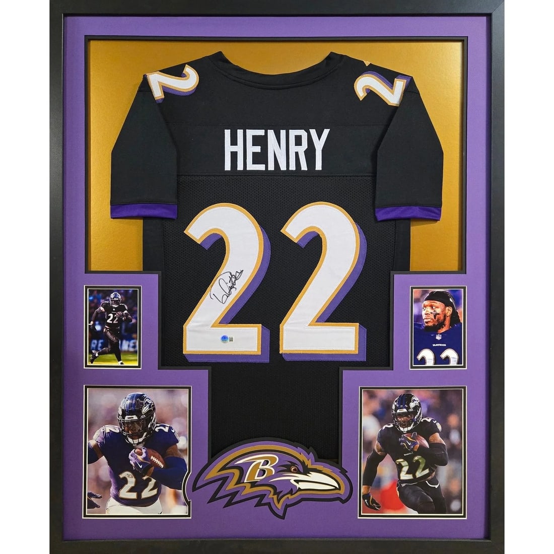 Framed Derrick Henry Autographed Ravens Black Jersey Beckett Authenticated (1 of 2)