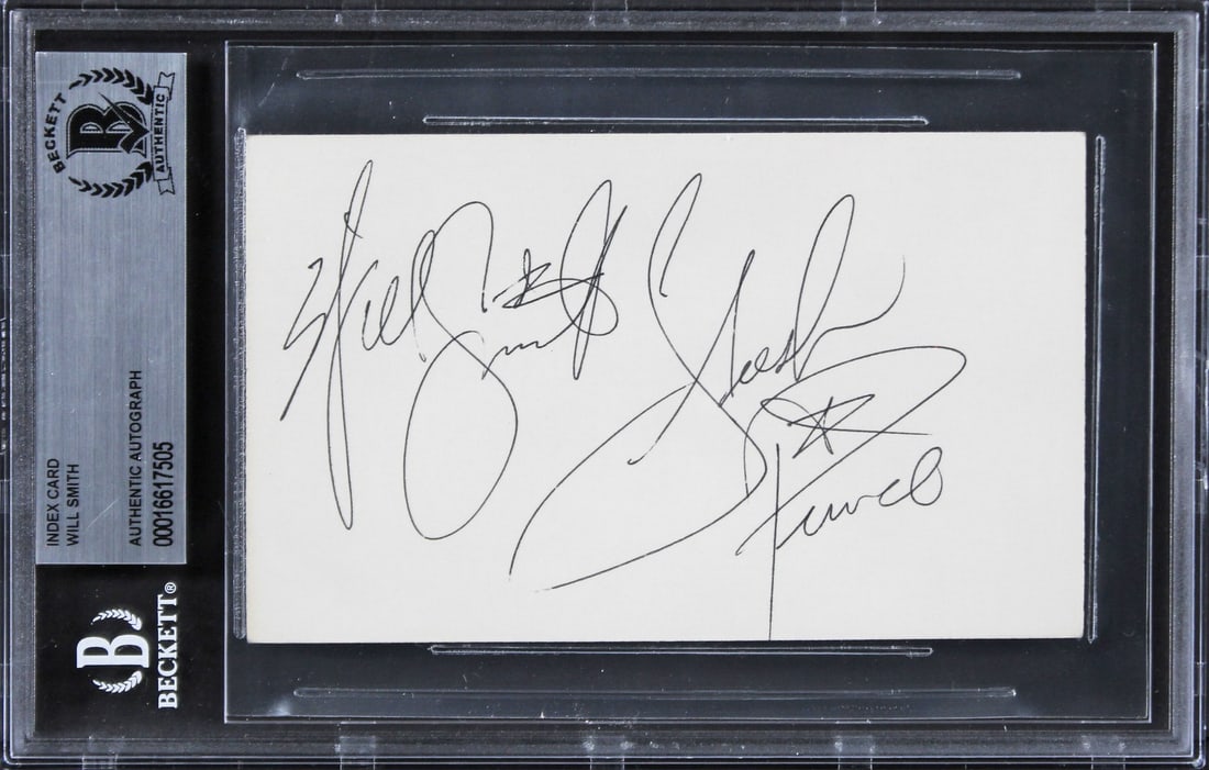 Beckett slabbed Will Smith signed Fresh Prince 3x5 index card: Beckett slabbed Will Smith signed Fresh Prince 3x5 index card This 3x5 index card features the inscription "Love & Peace" and is personally signed by Will Smith from Fresh Prince of Bel-Air. The autog