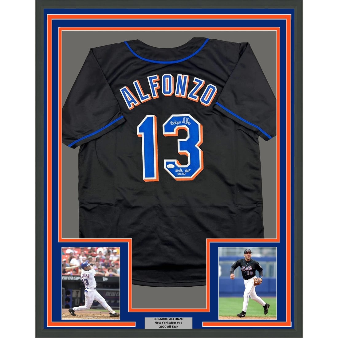Edgardo Alfonzo autographed framed New York Mets black jersey JSA 35x39 (1 of 2)