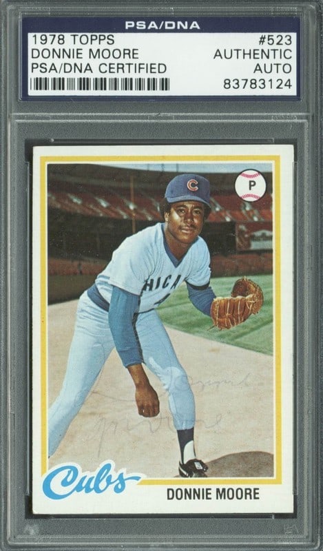 1978 Topps 523 Donnie Moore autographed baseball card PSA DNA authenticated: 1978 Topps 523 Donnie Moore autographed baseball card PSA DNA authenticated This is a 1978 Topps #523 baseball card personally signed and autographed by Donnie Moore of the Chicago Cubs. It is an orig