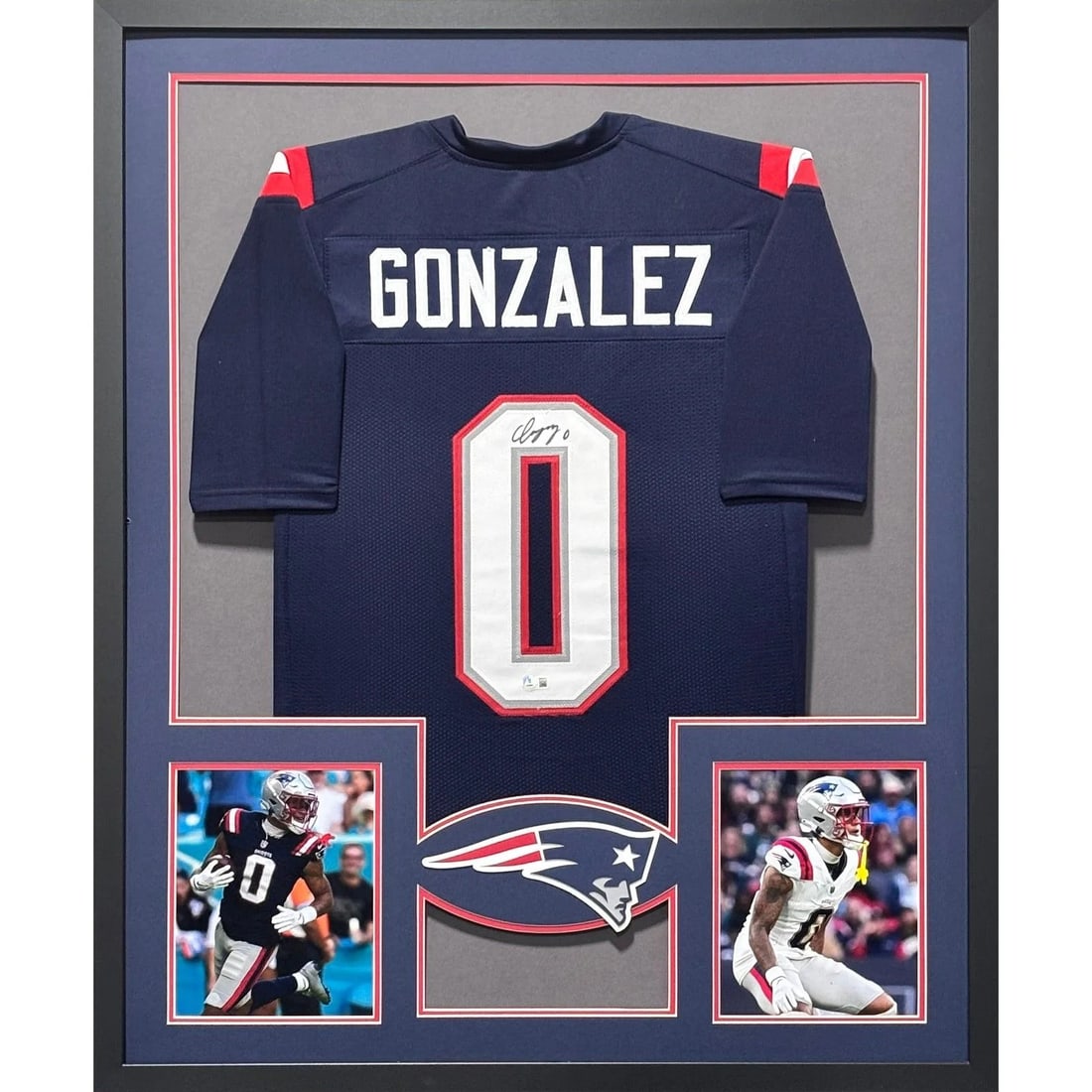 Beckett authenticated framed Christian Gonzalez autographed Patriots jersey (1 of 2)