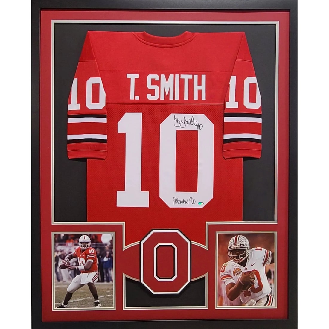 Troy Smith Autographed Framed Jersey Ohio State Authentic Tristar: Troy Smith Autographed Framed Jersey Ohio State Authentic Tristar This is a beautifully framed autographed jersey of Troy Smith, showcasing his legacy at Ohio State. The jersey comes with a tamper-pro