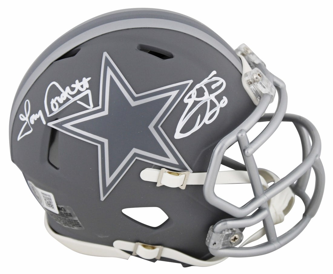 Emmitt Smith Tony Dorsett Signed Mini Helmet Dallas Cowboys BAS Witnessed (1 of 2)