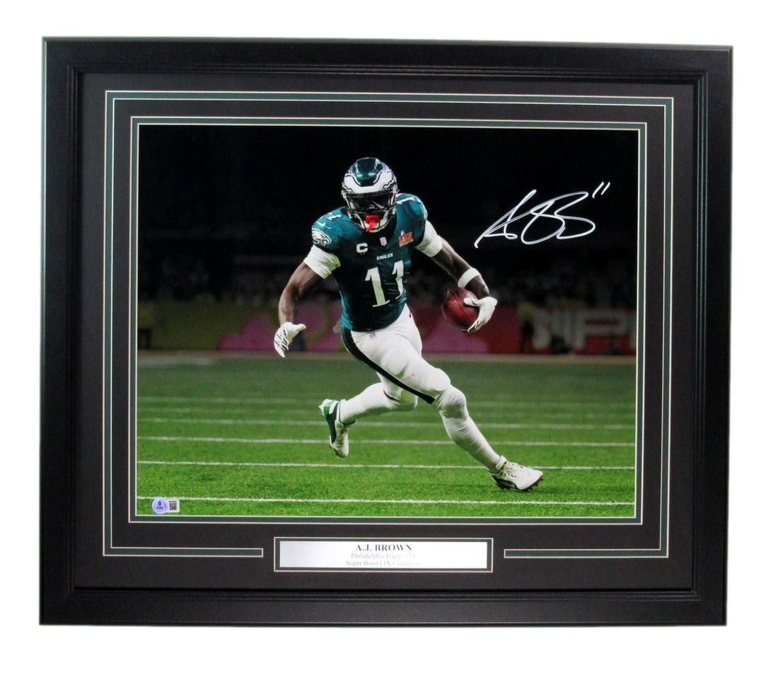 A.J. Brown Signed Philadelphia Eagles SB LIX 16x20 Photo Framed Beckett Authenticated: A.J. Brown Signed Philadelphia Eagles SB LIX 16x20 Photo Framed Beckett Authenticated This striking A.J. Brown Signed Philadelphia Eagles Super Bowl LIX 16x20 photo is beautifully framed, making it a 