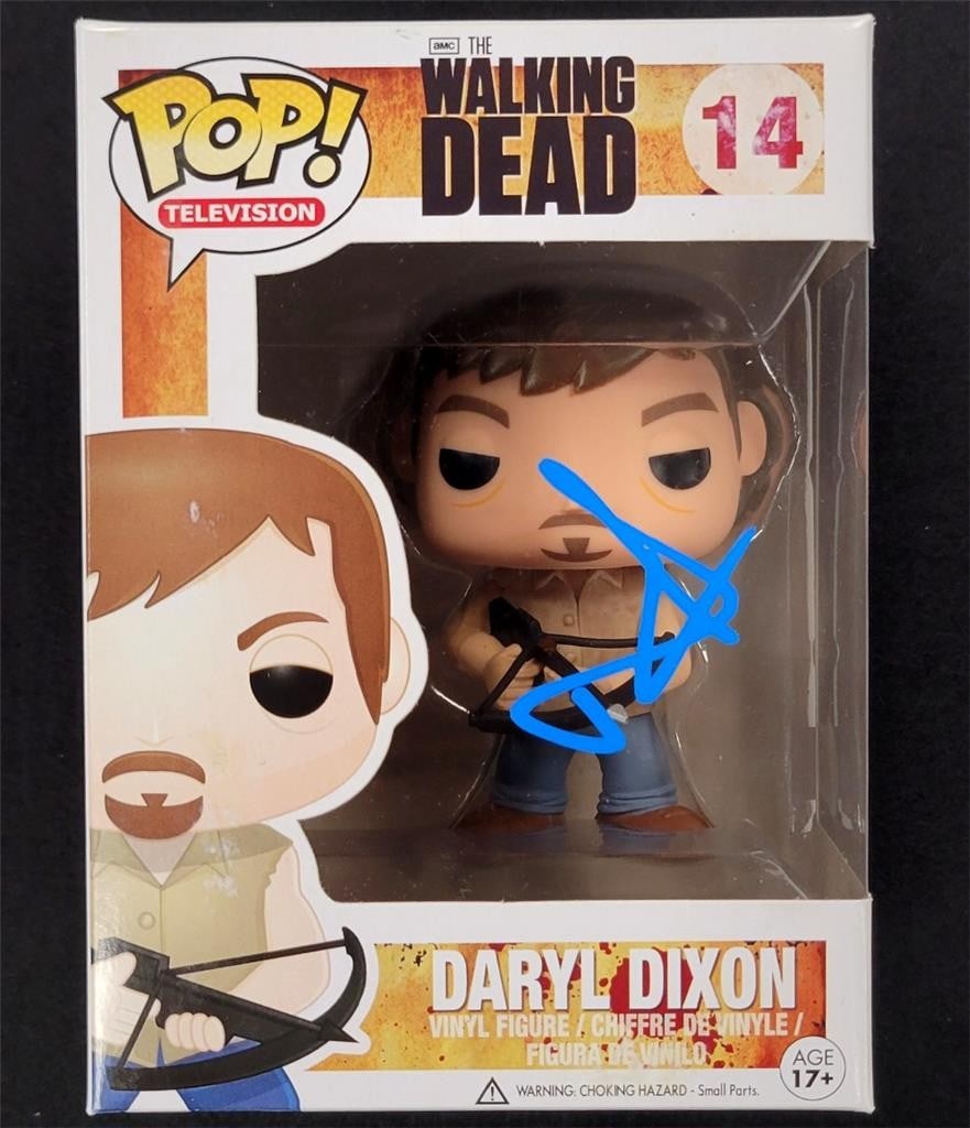Norman Reedus Daryl Dixon Funko Pop Signed Beckett Authenticated: Norman Reedus Daryl Dixon Funko Pop Signed Beckett Authenticated This is a signed Funko Pop! figure of Daryl Dixon from the popular TV show The Walking Dead, featuring the autograph of Norman Reedus. 