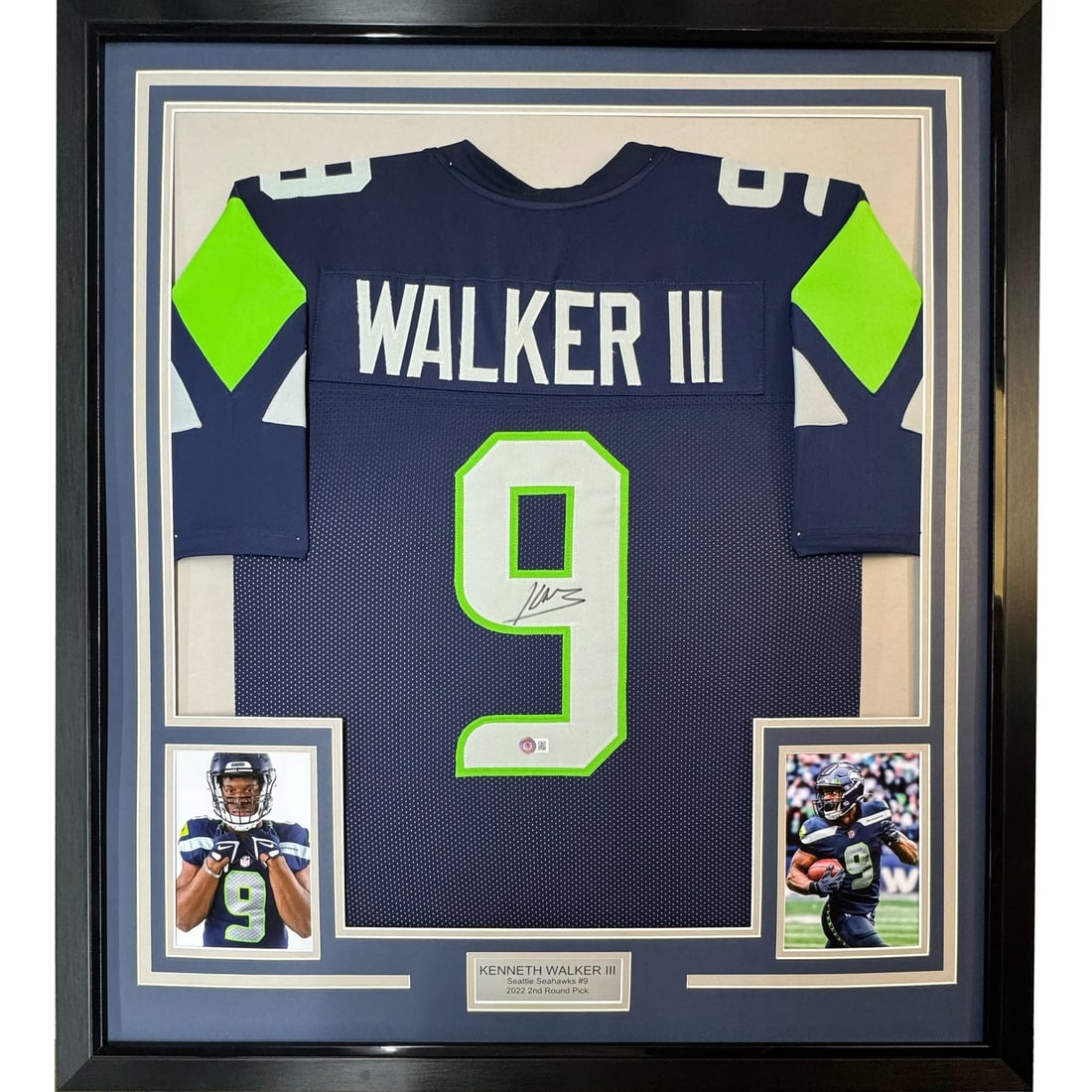 Kenneth Walker Signed Seattle Seahawks Framed Blue Jersey Beckett COA (1 of 2)