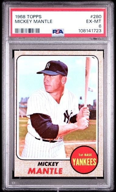 PSA 6 Mickey Mantle 1968 Topps #280 Yankees trading card (1 of 2)