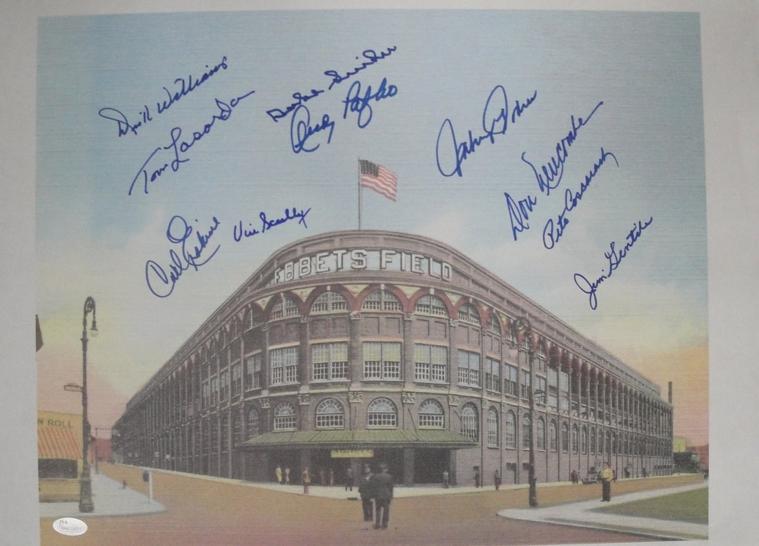 Vin Scully Duke Snider Lasorda Signed 16x20 Ebbets Field Photo: Vin Scully Duke Snider Lasorda Signed 16x20 Ebbets Field Photo This stunning 16x20 print captures the essence of Ebbets Field and features the autographs of several legendary figures from the Los Ange