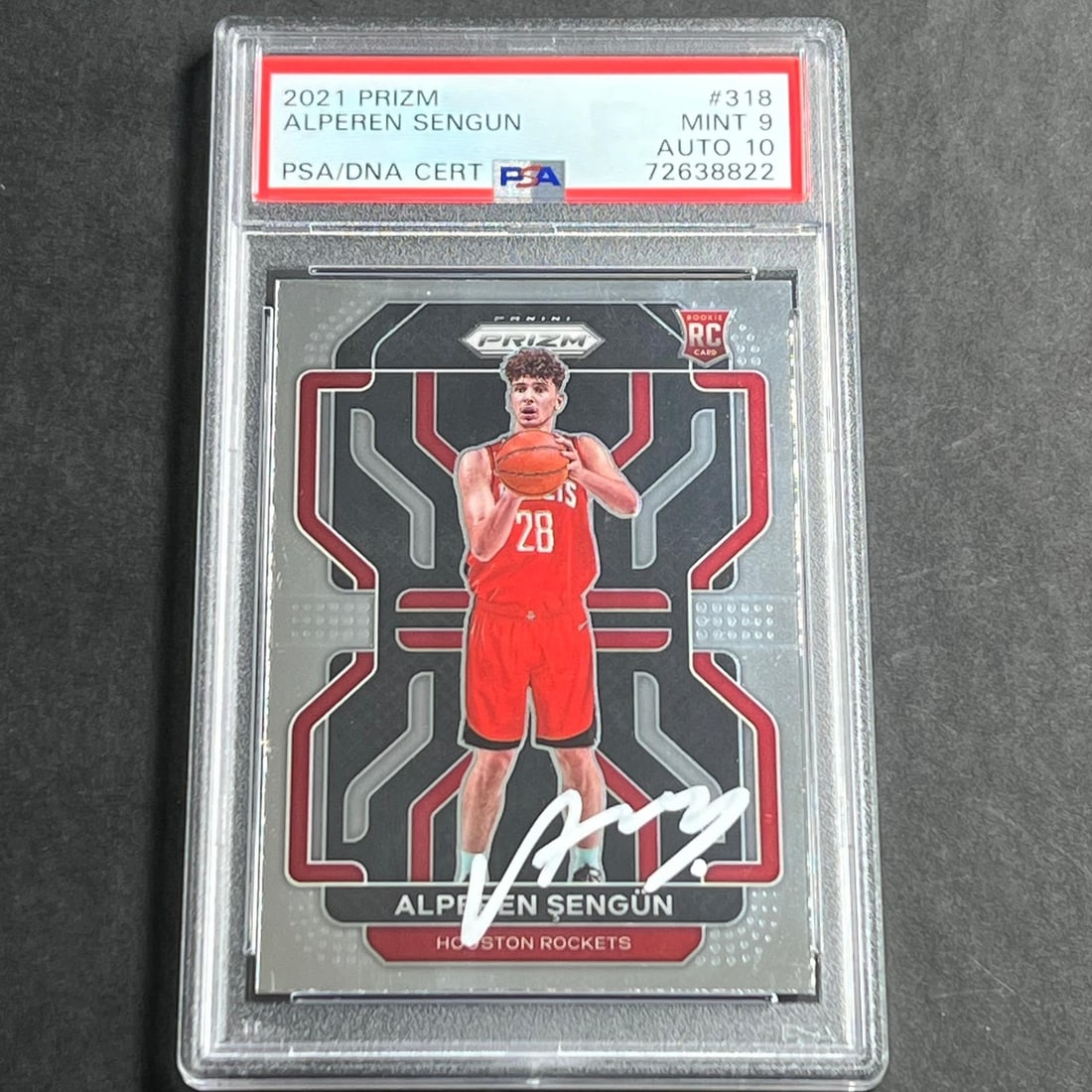 2021-22 Panini Prizm #318 Alperen Sengun PSA 9 Auto RC Houston Rockets: 2021-22 Panini Prizm #318 Alperen Sengun PSA 9 Auto RC Houston Rockets This listing features a 2021-22 Panini Prizm #318 Alperen Sengun rookie card from the Houston Rockets. The card is professionally