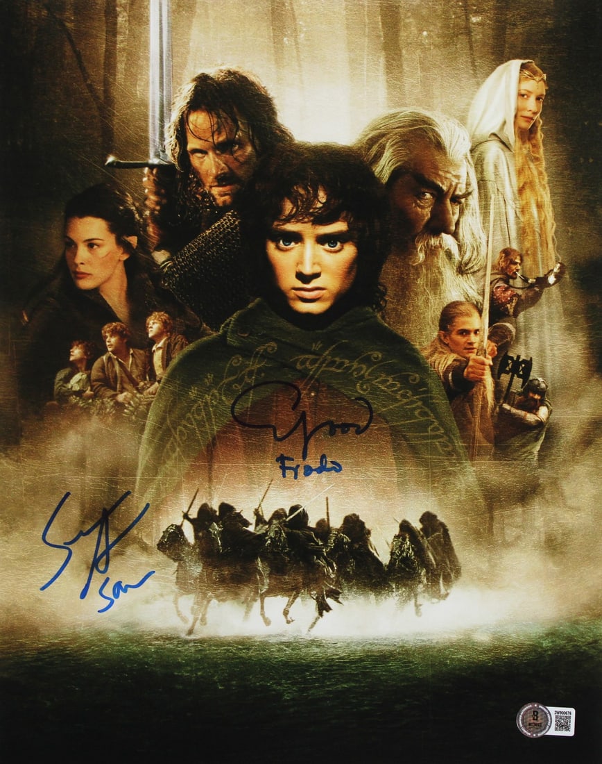 Elijah Wood Sean Astin Signed 11x14 LOTR Photo BAS Authenticated: Elijah Wood Sean Astin Signed 11x14 LOTR Photo BAS Authenticated Celebrate your love for the legendary "Lord of the Rings" saga with this stunning 11x14 vertical collage photograph, personally signed 