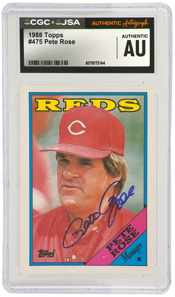 1988 Topps #475 Pete Rose autographed Reds manager card CGC x JSA (1 of 2)