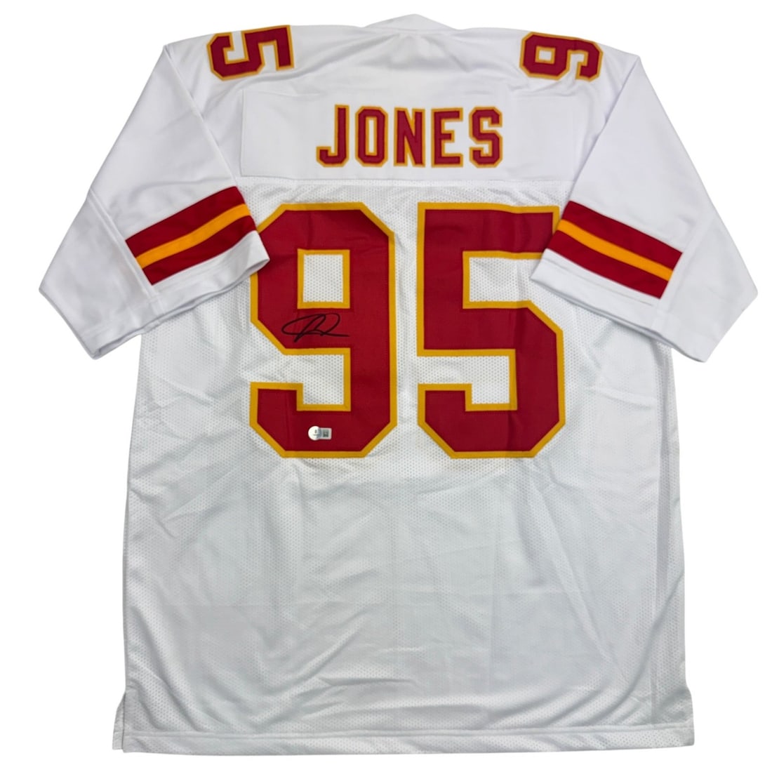 JSA Certified Chris Jones Signed White Custom Football Jersey XL: JSA Certified Chris Jones Signed White Custom Football Jersey XL Autographed white football jersey signed by Chris Jones and authenticated by JSA. This is an original signed collectible custom jersey 