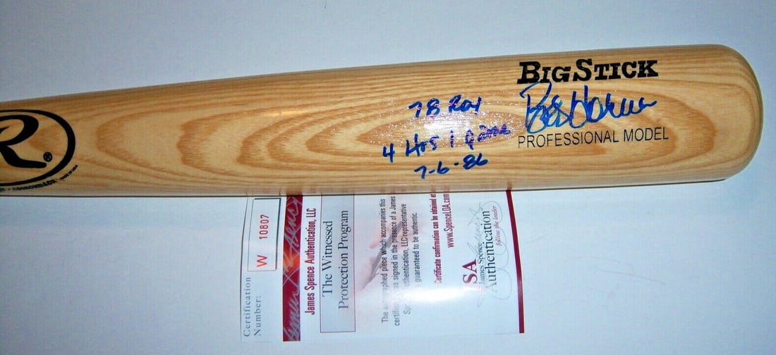 Signed Bob Horner Braves bat JSA COA Big Stick: Signed Bob Horner Braves bat JSA COA Big Stick This is an original Big Stick bat signed by Bob Horner, the Atlanta Braves player who was named 1978 Rookie of the Year and famously hit four home runs i