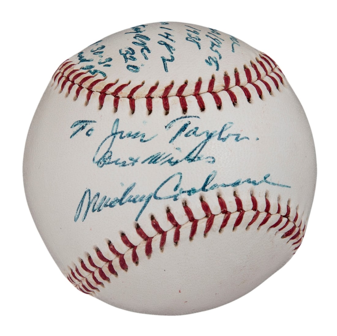 Mickey Cochrane Single Signed Baseball with Extensive Inscriptions PSA/DNA: Mickey Cochrane Single Signed Baseball with Extensive Inscriptions PSA/DNA This is a remarkable Mickey Cochrane single-signed baseball featuring extensive inscriptions, authenticated by PSA/DNA. The