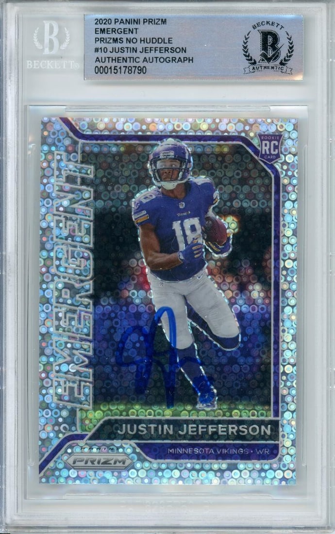 Justin Jefferson 2020 Panini Prizm Emergent No Huddle #10 Rookie Auto BGS 10 (1 of 6)