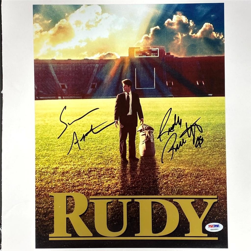Signed Rudy Movie Photograph by Rudy Ruettiger and Sean Astin PSA Sticker (1 of 4)