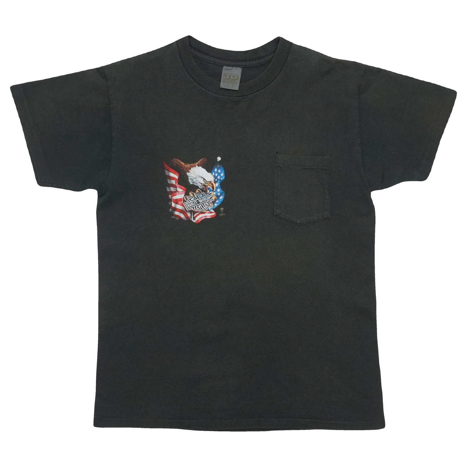 Black 1987 Harley Davidson 3D Emblem pocket shirt Large (1 of 8)
