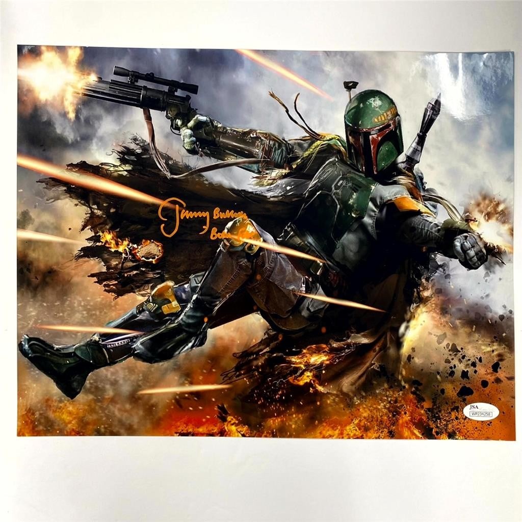 11x14 Star Wars Boba Fett photo signed by Jeremy Bulloch JSA: 11x14 Star Wars Boba Fett photo signed by Jeremy Bulloch JSA This 11x14 photograph features the character "Boba Fett" from Star Wars and is hand-signed by Jeremy Bulloch. The autograph is authenticate