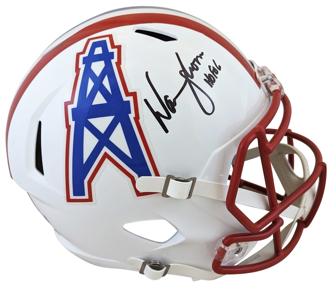 Warren Moon signed Houston Oilers throwback Speed replica helmet BAS witnessed (1 of 3)