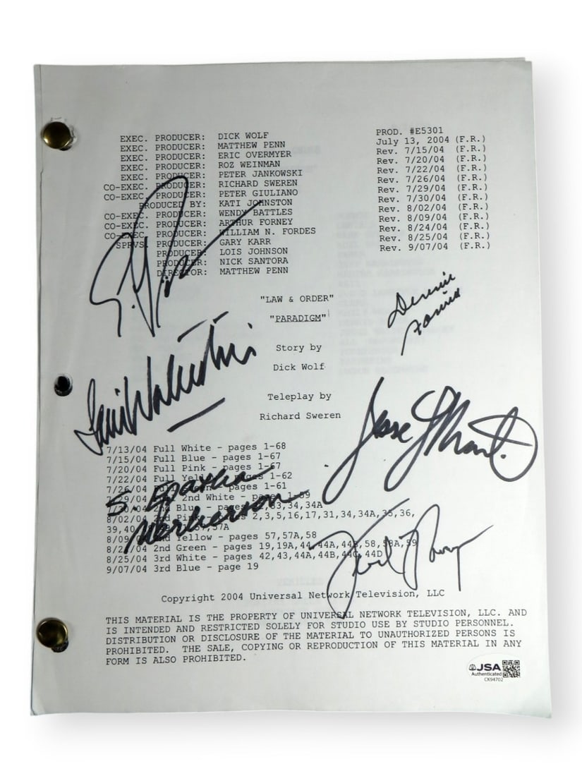 Law and Order signed script JSA autographs Waterston Farina Thompson (1 of 3)