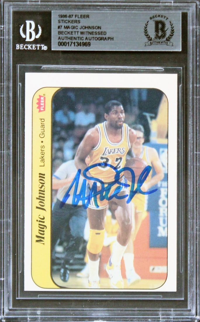 Beckett Slabbed 1986 Fleer Stickers #7 Autographed Magic Johnson Lakers Card (1 of 2)
