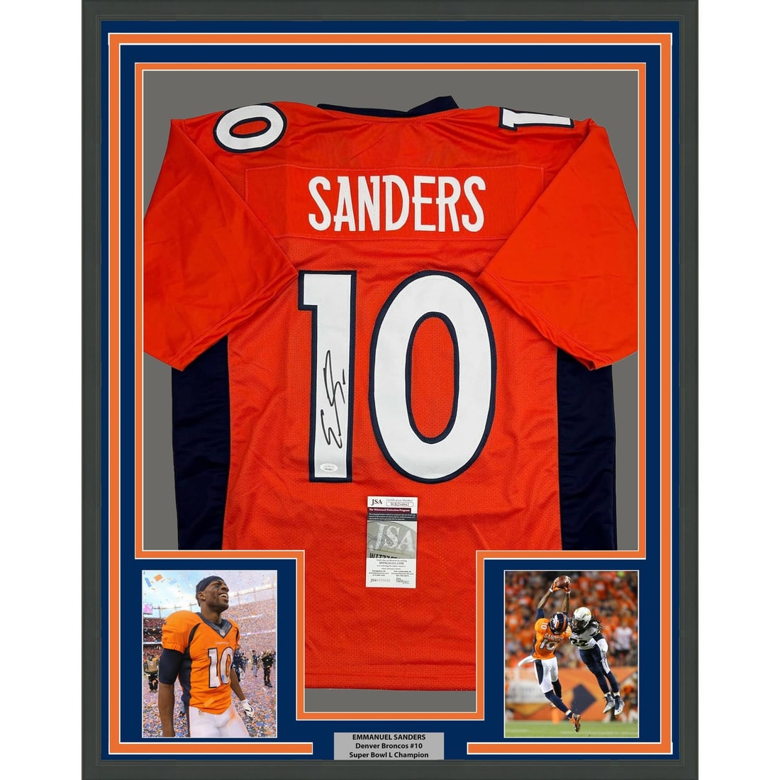 Emmanuel Sanders Autographed Denver Broncos Framed Orange Jersey JSA 35x39 (1 of 2)