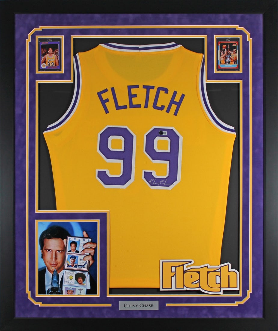 Framed Yellow Fletch Pro Style Jersey Signed by Chevy Chase BAS (1 of 2)