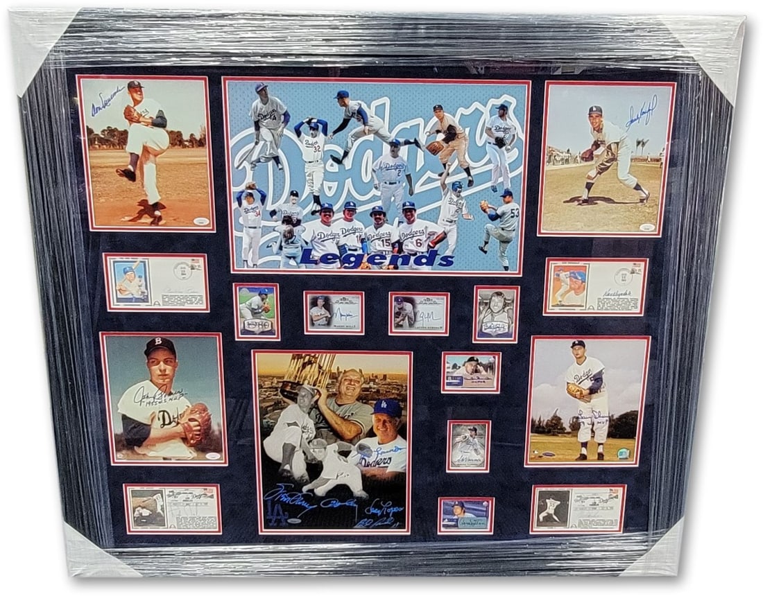 Dodgers Legends Autographed Photo Collage 20 Signatures JSA Authenticated: Dodgers Legends Autographed Photo Collage 20 Signatures JSA Authenticated Celebrate the legacy of the Los Angeles Dodgers with this stunning autographed photo card collage featuring 20 total autograph