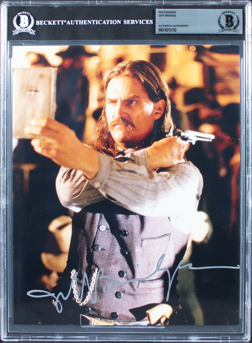 Jeff Bridges Wild Bill Autographed 8x10 Photo BAS Authenticated: Jeff Bridges Wild Bill Autographed 8x10 Photo BAS Authenticated This authentic 8x10 photograph features the signature of Jeff Bridges, renowned for his role in Wild Bill. The photo is slabbed for prot