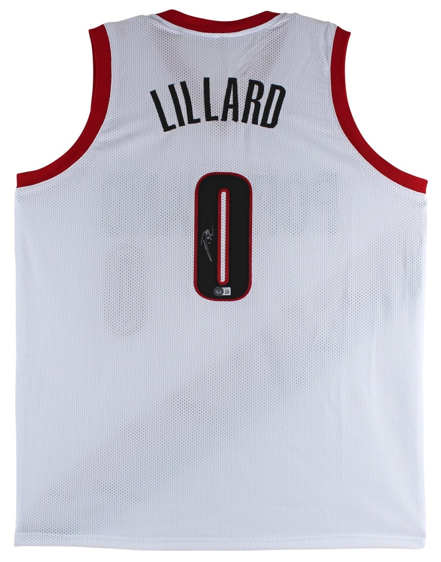 Damian Lillard Signed Portland Trail Blazers White Jersey Beckett Witnessed: Damian Lillard Signed Portland Trail Blazers White Jersey Beckett Witnessed Authentic white pro style jersey personally signed by Damian Lillard. This original autograph is BAS Witnessed, meaning a Be