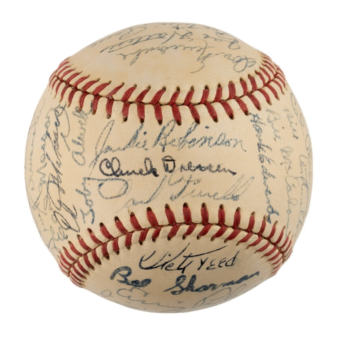 1951 Brooklyn Dodgers Team Signed Baseball with Jackie Robinson Beckett Authenticated: 1951 Brooklyn Dodgers Team Signed Baseball with Jackie Robinson Beckett Authenticated This authentic 1951 Brooklyn Dodgers team-signed baseball features the iconic signatures of thirty-four members, i