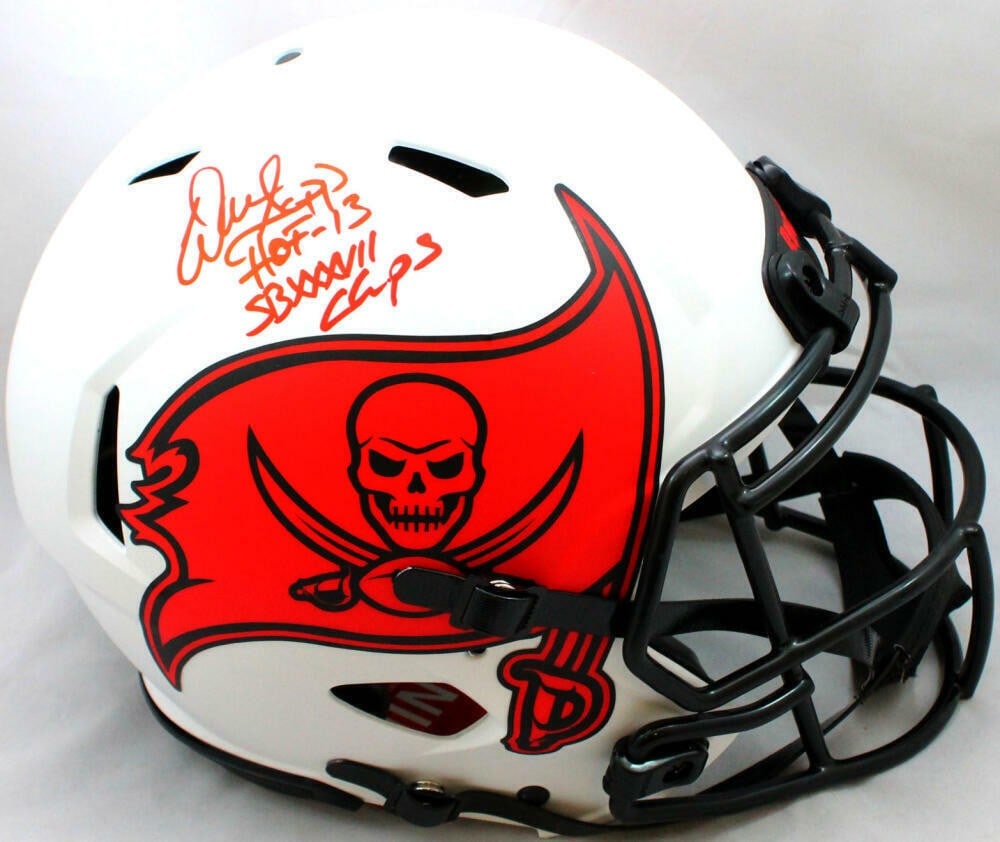 Beckett authenticated Tampa Bay Buccaneers helmet signed by Warren Sapp: Beckett authenticated Tampa Bay Buccaneers helmet signed by Warren Sapp This is an authentic full-size Lunar Speed helmet signed by Warren Sapp of the Tampa Bay Buccaneers. The helmet features two ins