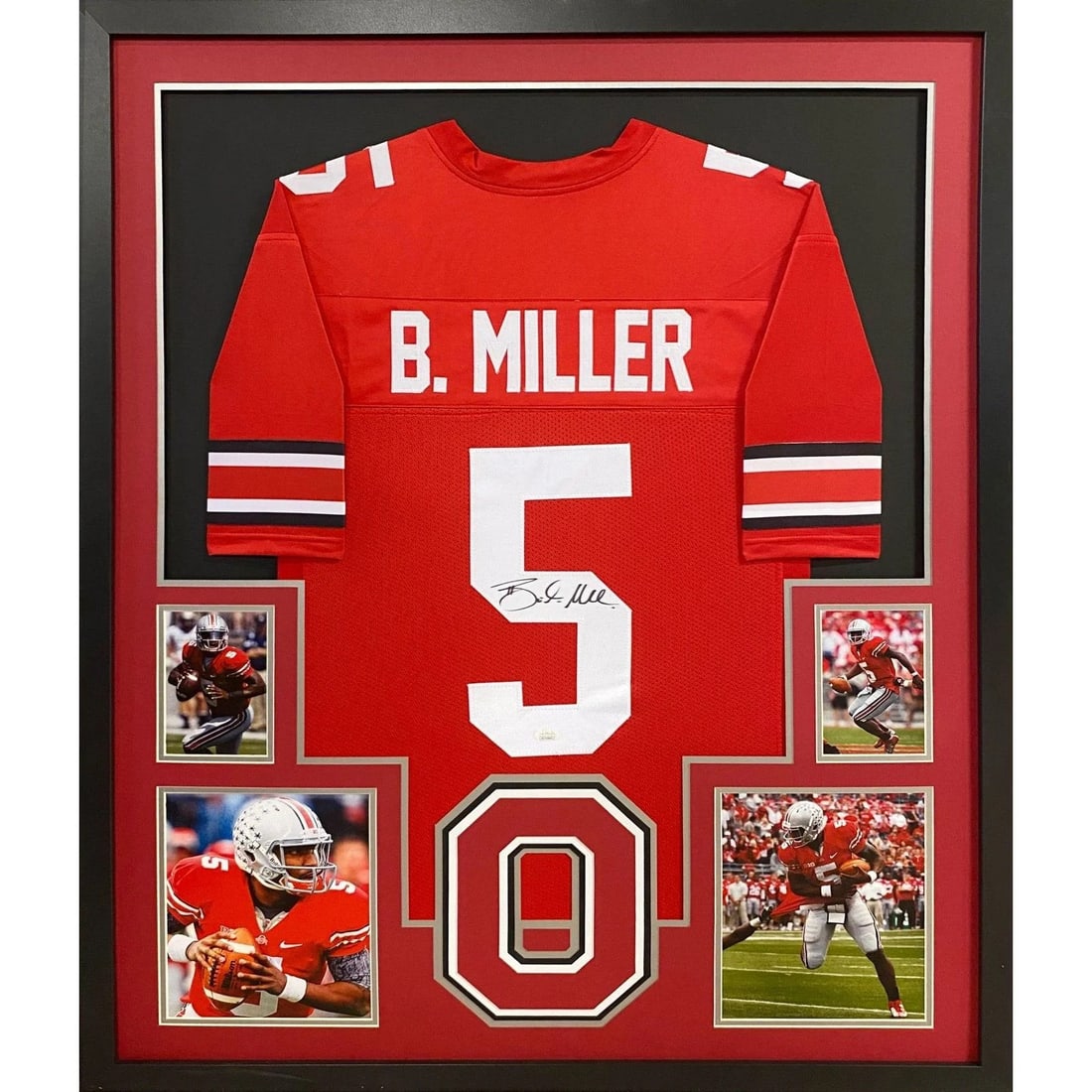 Framed Ohio State Jersey Signed by Braxton Miller Beckett Authenticated: Framed Ohio State Jersey Signed by Braxton Miller Beckett Authenticated Framed Braxton Miller signed jersey with professional presentation and Ohio State-themed framing details. The autograph is Becke