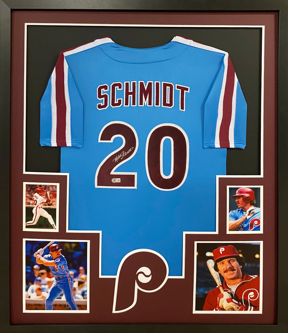 Framed Mike Schmidt autographed blue Phillies jersey Beckett certified (1 of 2)