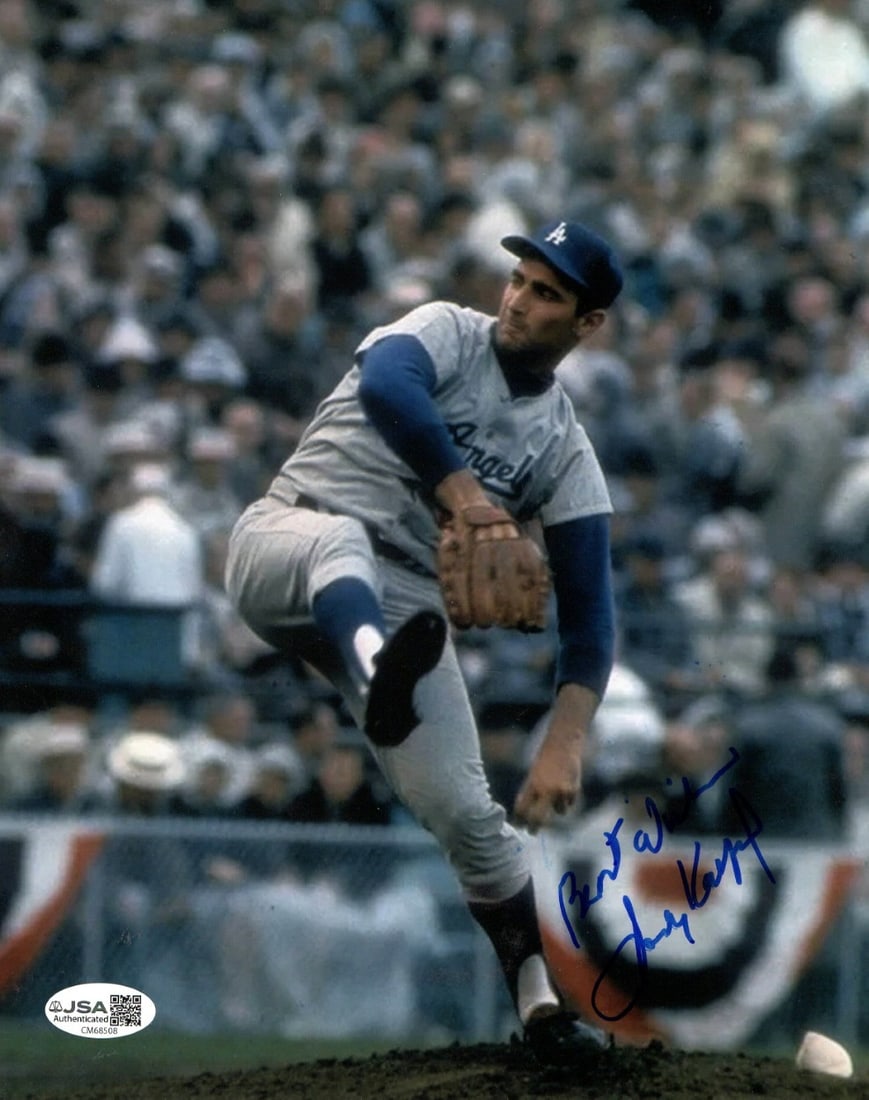 Sandy Koufax autographed 8X10 Dodgers photo with Best Wishes JSA: Sandy Koufax autographed 8X10 Dodgers photo with Best Wishes JSA Original 8x10 photo of Sandy Koufax, signed and inscribed "Best Wishes." This pre-owned piece is authenticated by James Spence (JSA) an