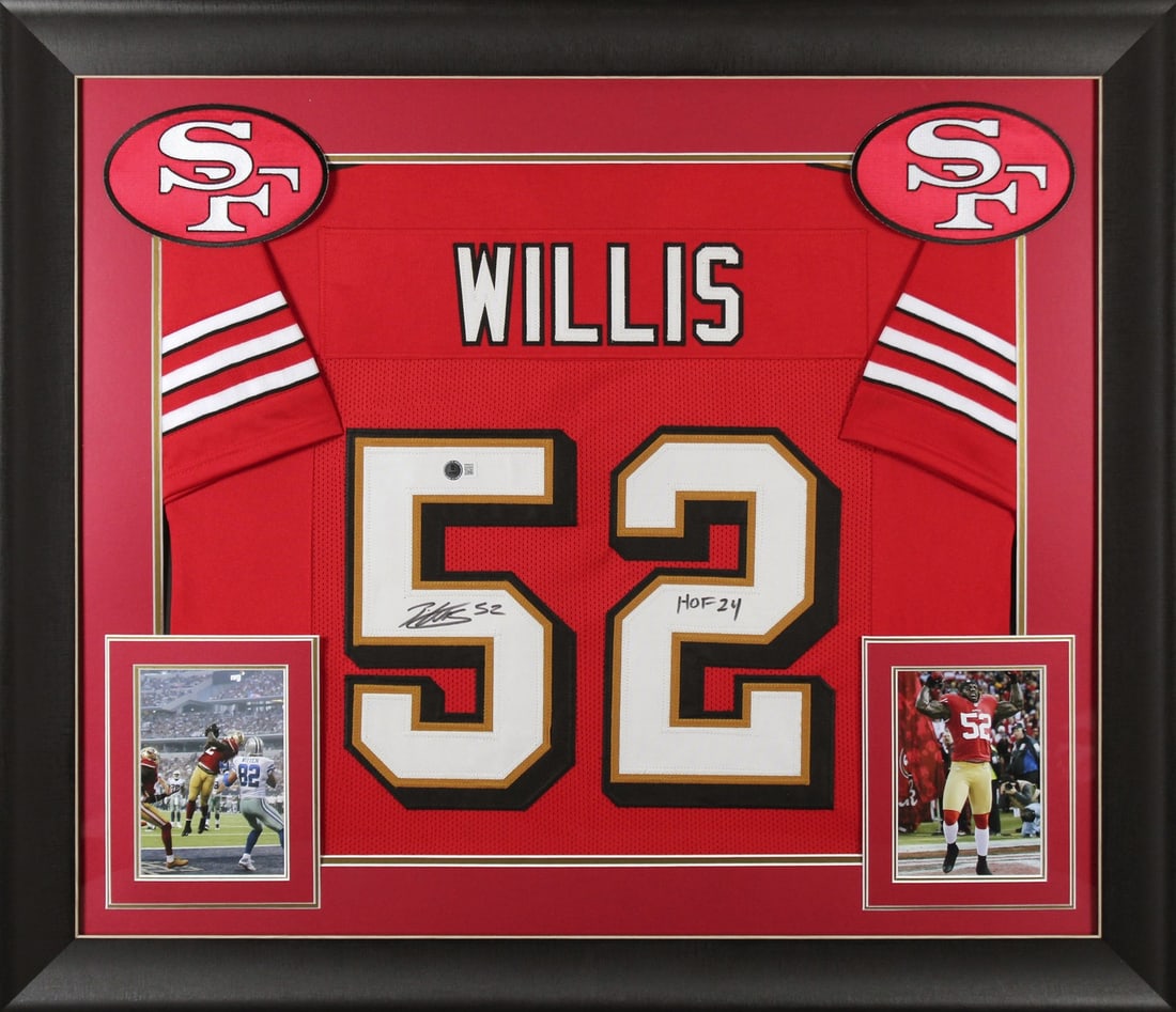 Patrick Willis Signed Framed Jersey HOF 24 San Francisco 49ers BAS Authenticated: Patrick Willis Signed Framed Jersey HOF 24 San Francisco 49ers BAS Authenticated This original autographed red pro style framed jersey features the inscription "HOF 24" and has been personally signed 