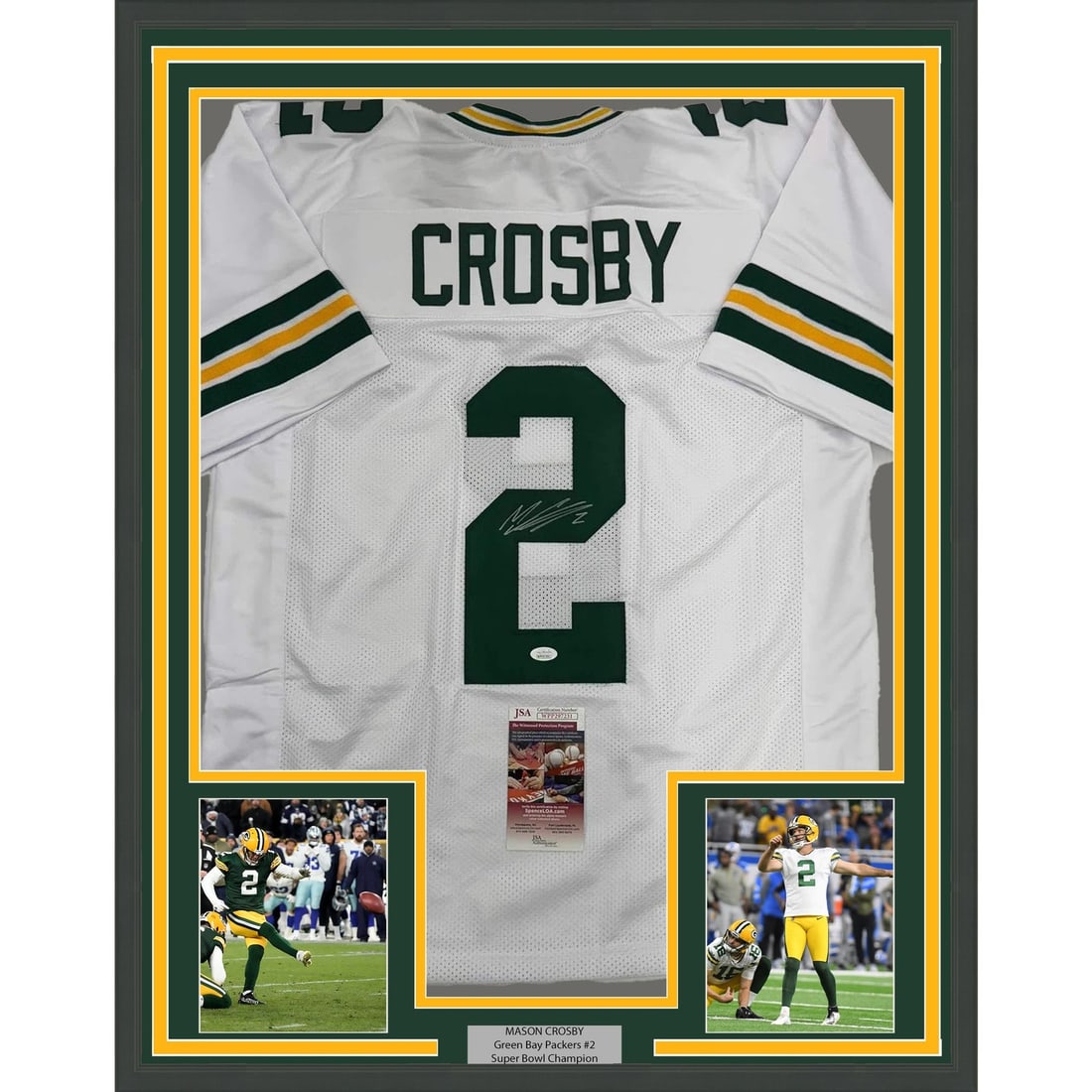 Mason Crosby Signed Green Bay Packers Framed White Jersey JSA 35x39 (1 of 2)