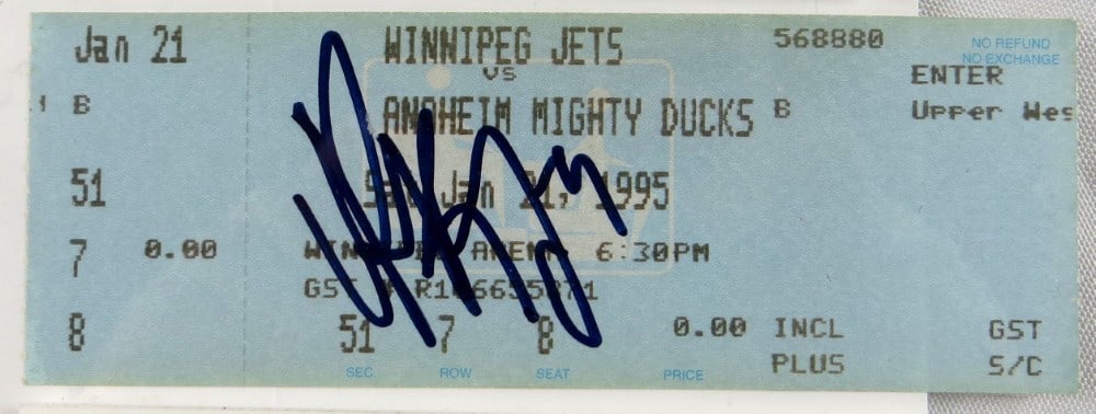 Paul Kariya Autographed Ticket Stub 1st NHL Goal JSA Anaheim Ducks: Paul Kariya Autographed Ticket Stub 1st NHL Goal JSA Anaheim Ducks Celebrate a significant moment in hockey history with this Paul Kariya signed ticket stub commemorating his first NHL goal scored on 