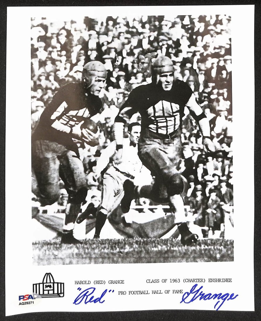 PSA DNA Authenticated Red Grange 8x10 Pro Football HOF Signed Photo: PSA DNA Authenticated Red Grange 8x10 Pro Football HOF Signed Photo Original 8x10 Official Pro Football Hall of Fame photo signed by Red Grange. This pre-owned football collectible is authenticated by