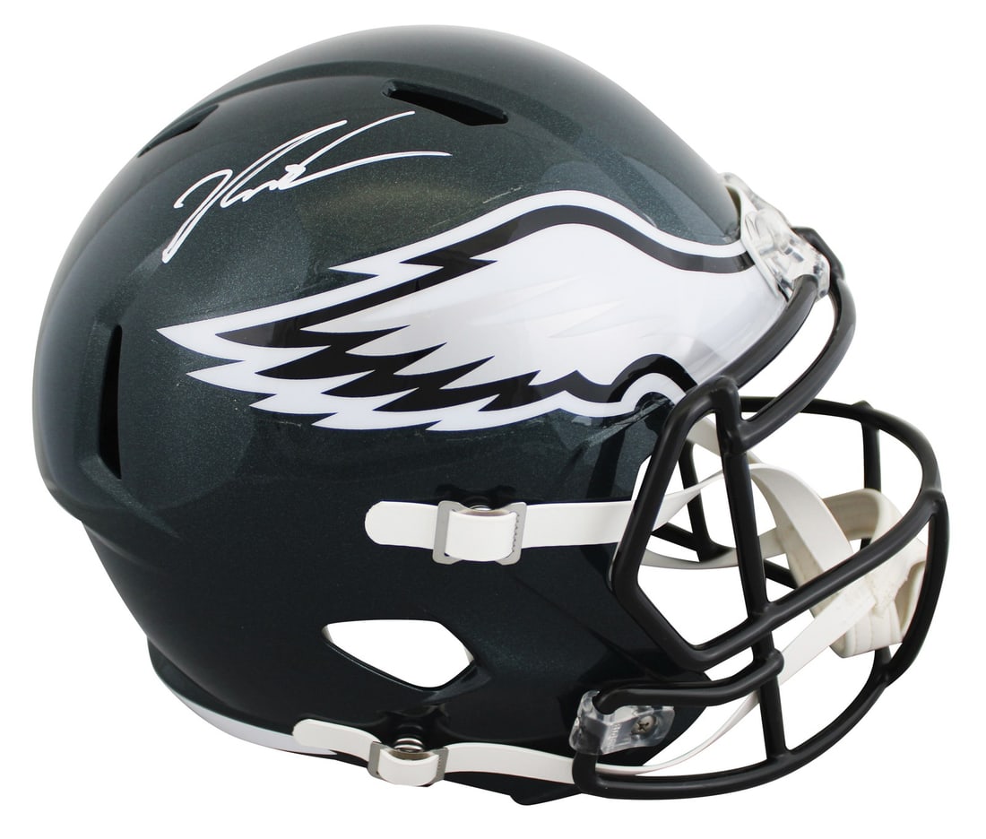 JSA Witness Jalen Carter Signed Riddell Speed Replica Helmet Eagles: JSA Witness Jalen Carter Signed Riddell Speed Replica Helmet Eagles Authentic signed full-size Speed replica helmet personally signed by Jalen Carter of the Philadelphia Eagles. This original autograp