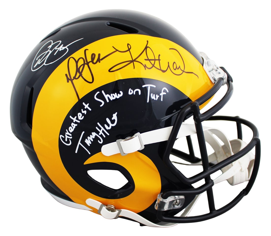 Los Angeles Rams throwback full size Speed replica helmet signed by Bruce Warner Faulk Holt (1 of 3)
