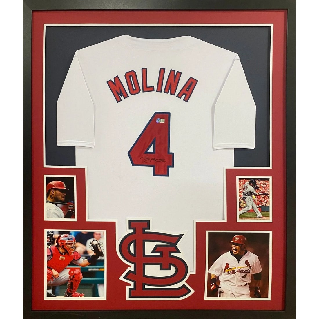 Beckett Authenticated Framed St. Louis Cardinals Yadier Molina Signed Jersey: Beckett Authenticated Framed St. Louis Cardinals Yadier Molina Signed Jersey Pre-owned framed Yadier Molina signed jersey for the St. Louis Cardinals. This autographed display is authenticated by Beck