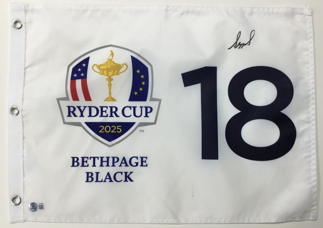 Sepp Straka Signed 2025 Ryder Cup Flag Authenticated by Beckett: Sepp Straka Signed 2025 Ryder Cup Flag Authenticated by Beckett Celebrate the excitement of golf with this official 2025 Ryder Cup Bethpage Black 18 Pin Flag, featuring the signature of PGA star Sepp 