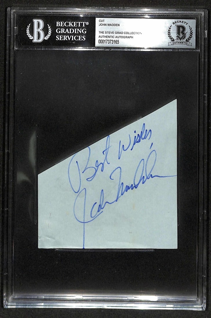 John Madden Signed Cut Inscribed Best Wishes Beckett Authenticated: John Madden Signed Cut Inscribed Best Wishes Beckett Authenticated This is an autographed cut signed in blue permanent marker by the legendary Hall of Fame Football announcer and former Raiders Head C